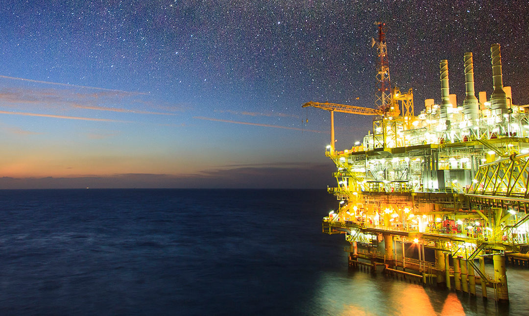 Ocean engineering rig at night