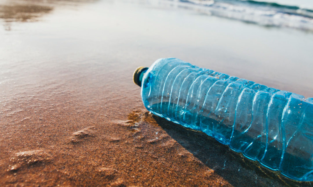 Plastic bottle washed up on a beach