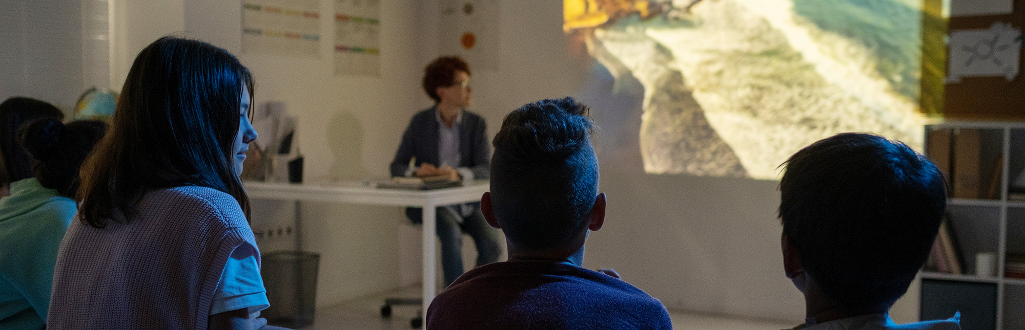 Children in a classroom learning about the ocean