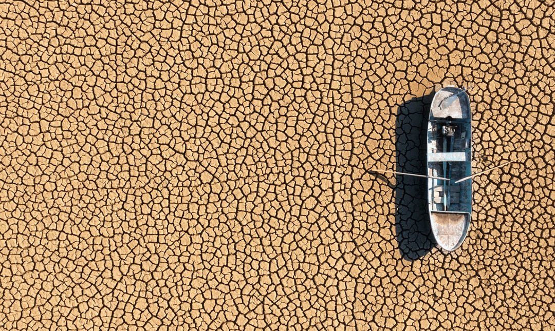 Boat on a dried up waterway